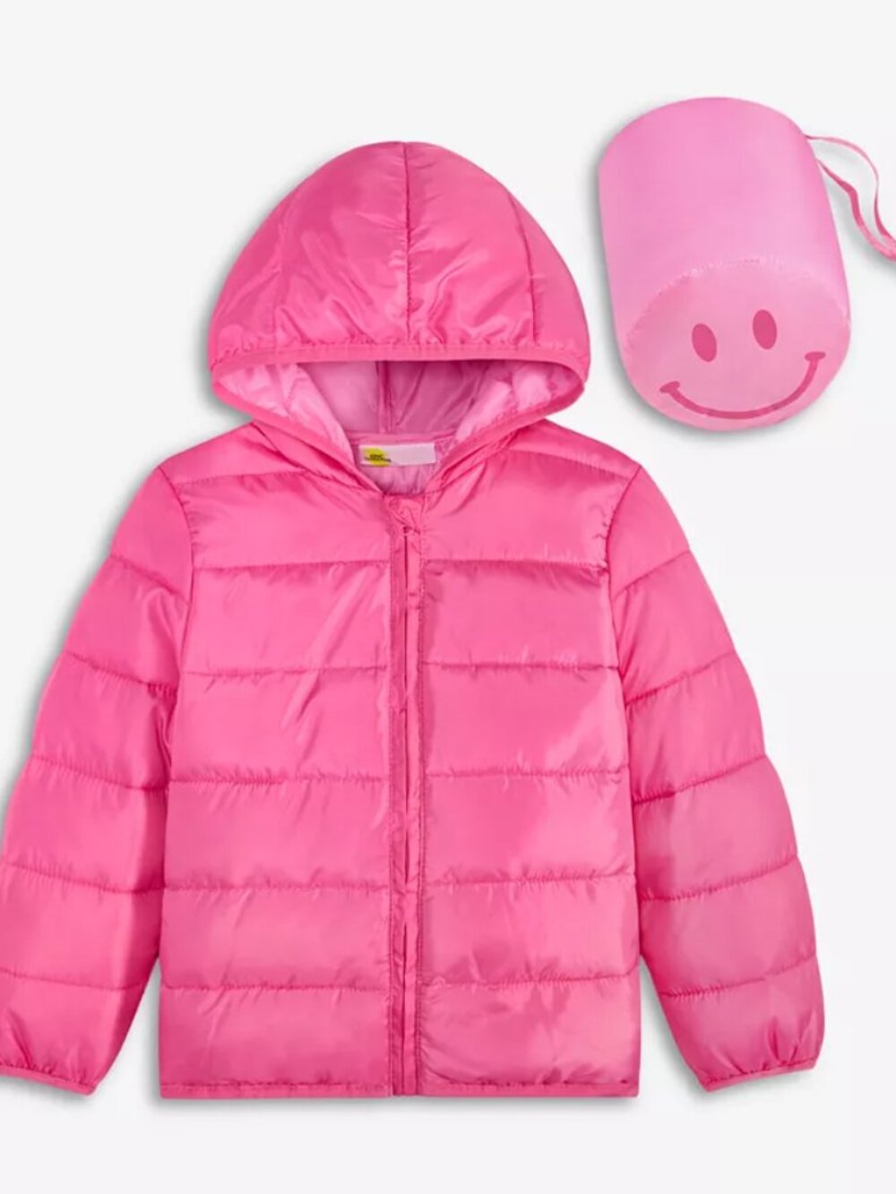 Epic Threads NWT Pink Packable Hooded Jacket Toddler 3T Smile Carry Bag